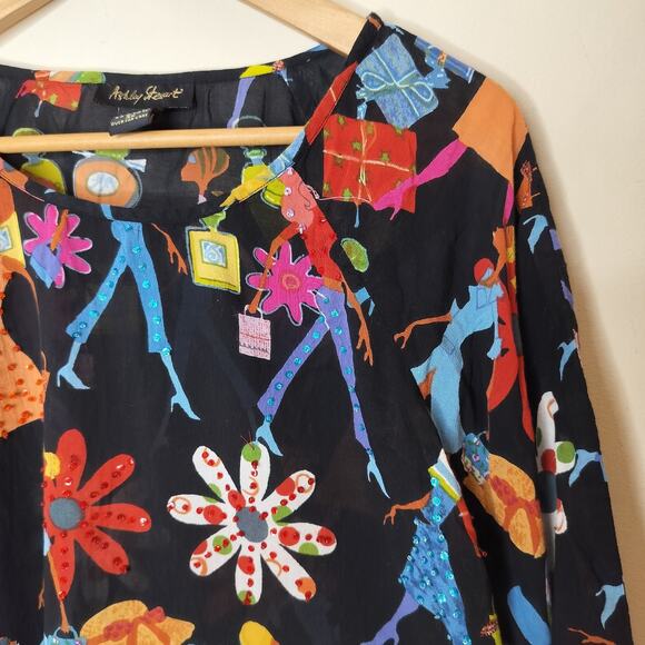 Ashley Stewart Blouse Shopping Purses Floral Sequins Beaded - Picture 6 of 10
